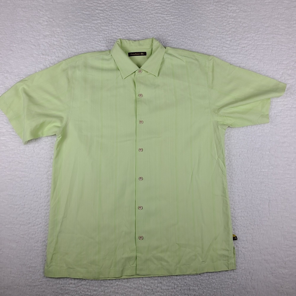 Tommy Bahama Dress Shirt Mens Large Pale‎ Green Silk Golf Hawaiian Button Up